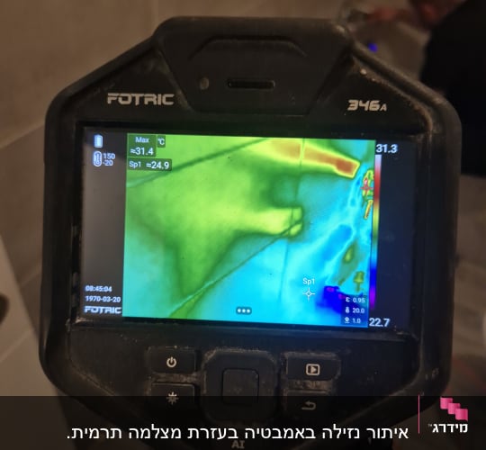 תמונה של מצלמה תרמית עם תצוגת חום, אדם ברקע